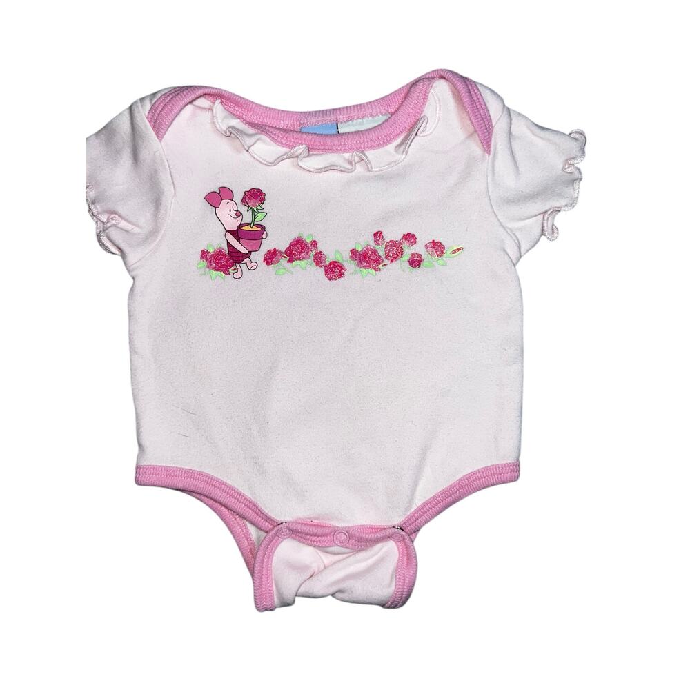 Vintage Disney Baby  size  0/3 months pink Piglet floral ruffled bodysuit